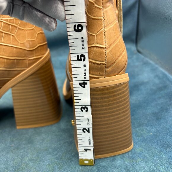 Circus by Sam Edelman Layla Caramel Brown Crocodile Embossed Boots - Picture 7 of 8